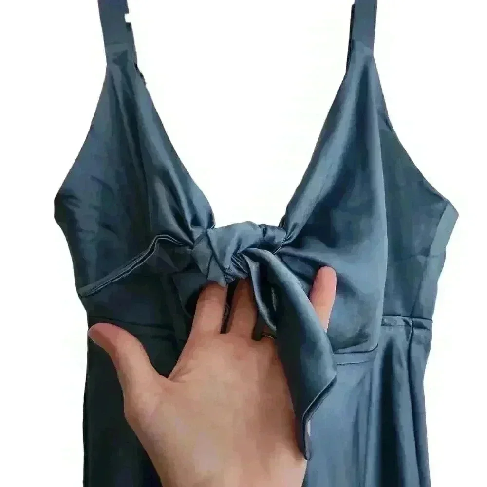 NWT Selfie Leslie Womens Sleeveless Perfect Day Satin Midi Dress Teal Small - Picture 3 of 6